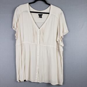 Torrid Size 3X Gathered Waist Tunic Blouse Cream Coastal Lagenlook Neutral Flowy